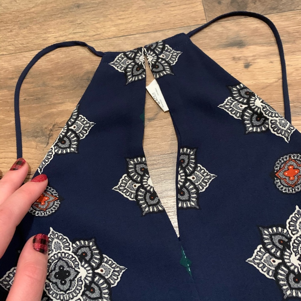 Express Navy Patterned Barcelona Cami Blouse - image 7